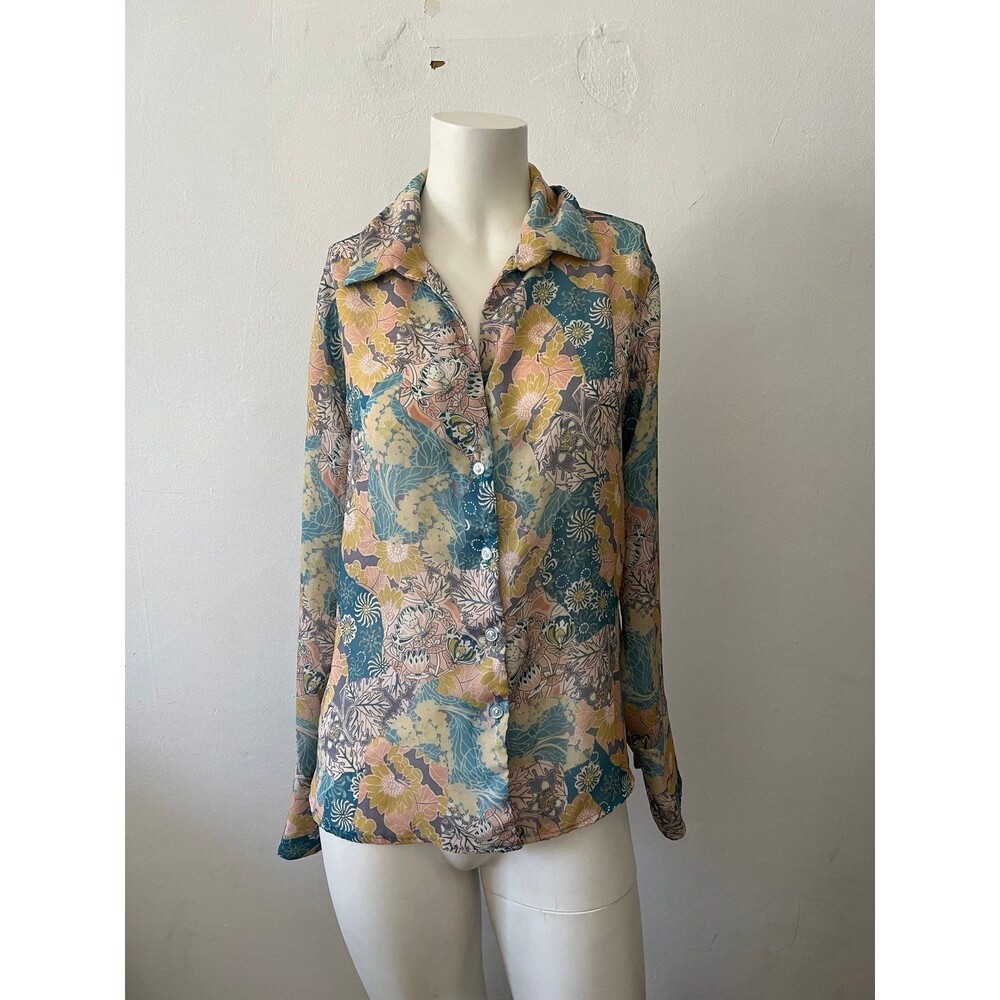 Vtg Womens Floral Top Blouse L Country Floral London England Whimsical Romantic